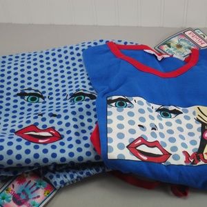 Mudd Blue Polka Dot Faces Sleep Set Sleepwear L